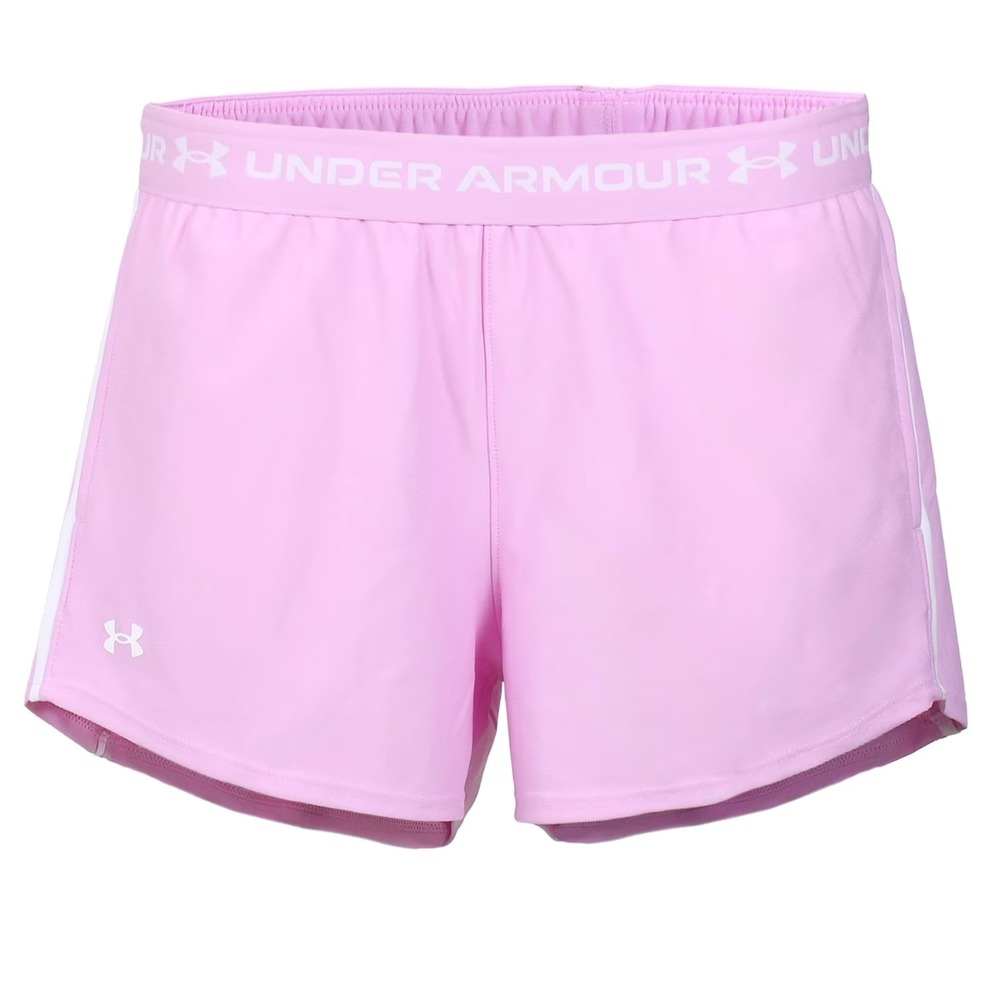 Under Armour Womens Play Up Shorts XL Pink Dawn White Athletic 3in Inseam NEW